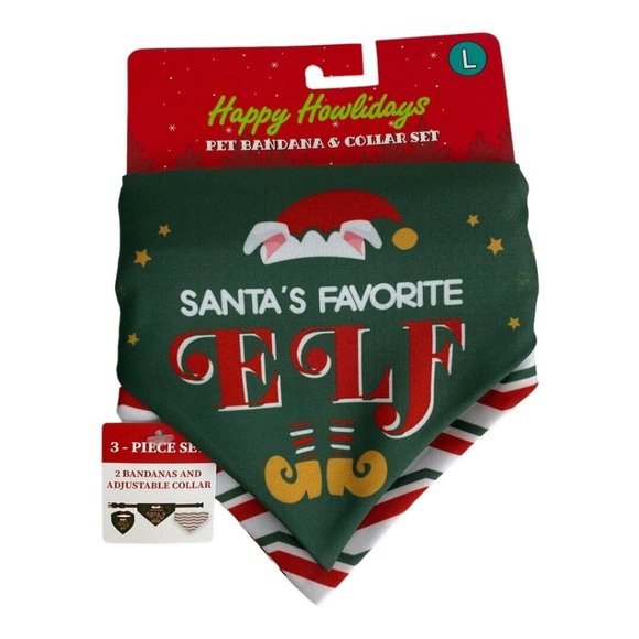 Christmas Dog Collars and Bandanas Set Xmas Costume Triangle Pet Scarf Large NEW - Picture 1 of 6